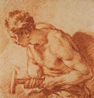 Estudio de un Hombre Sosteniendo un Martillo, medio cuerpo de François Boucher