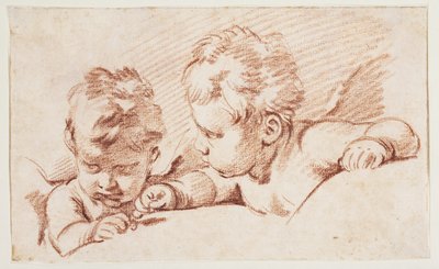 Dos putti. Boceto para el dintel de la puerta en Amalienborg de François Boucher