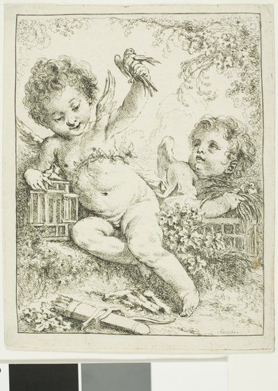 Dos Putti con un pájaro de François Boucher