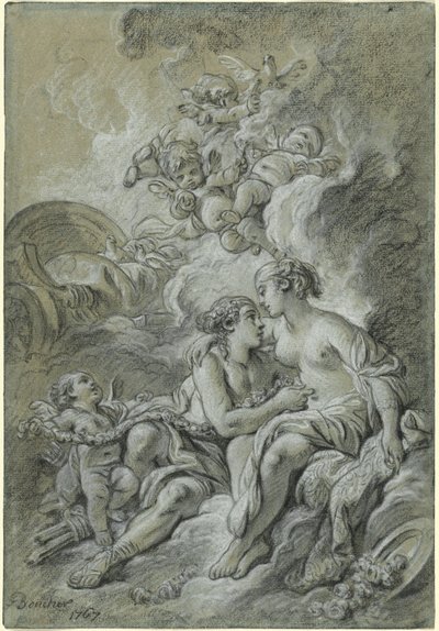 Venus apoyada en su querido Adonis de François Boucher