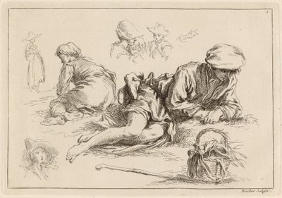Estudios de figuras incluyendo niño reclinado de François Boucher after Abraham Bloemaert