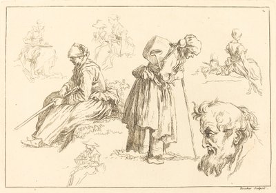 Estudios de figuras incluyendo mujer con una tetera de François Boucher after Abraham Bloemaert