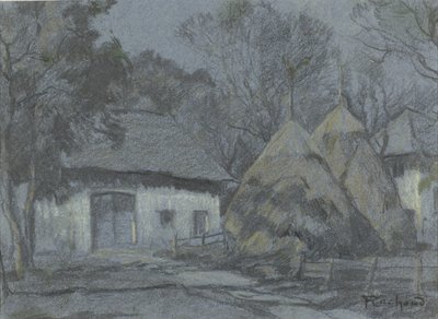 Pajares cerca de una granja a la luz de la luna de François Cachoud