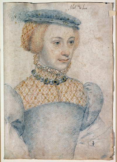 Retrato de Anne de Pisseleu, esposa de Louis de Coesmes, Señor de Lucé (1520 -?). Dibujo con piedra negra y sangre por François Clouet (1515-1572) de François Clouet