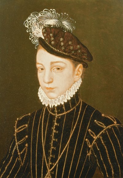 Retrato de Carlos IX (relacionado con dibujo en el Hermitage, San Petersburgo) de François Clouet