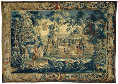 Vista al parque con un jinete y una compañía galante Vistas al parque con figuras (título de la serie) de François Coppens