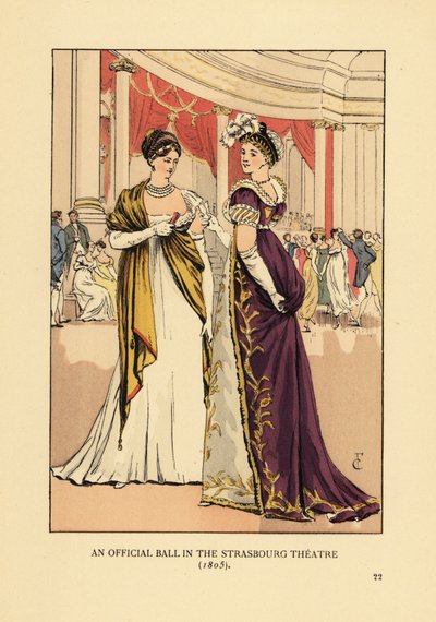 Mujeres elegantes con vestidos de baile y turbantes en un teatro. Un baile oficial en el Teatro de Estrasburgo de François Courboin