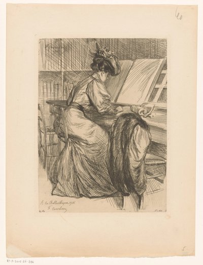 Mujer leyendo en una biblioteca
En la biblioteca de François Courboin