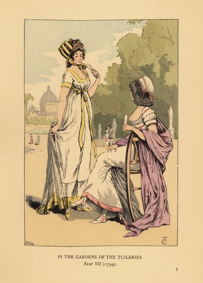 Dos mujeres de moda en los jardines de las Tullerías, Jardins des Tuileries, París, Año VII de François Courboin