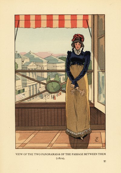 Mujer en la ventana con vista a los Panoramas y el Passage des Panoramas, en el Boulevard Montmartre, París de François Courboin