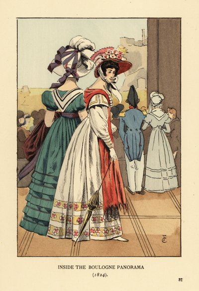 Mujeres viendo el gran paisaje urbano dentro del Panorama de Boulogne, Boulevard Montmartre, París de François Courboin