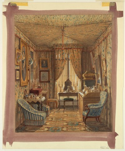 Dibujo, Interior de un camerino con techo entoldado, 1848 de Francois Etienne Villeret