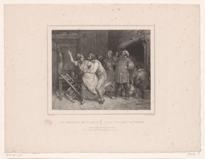 Hombre intenta abrazar a mujer en posada Le farceur de village / The village lotherio (título sobre objeto) Doce representaciones de varias figuras (título de la serie) Album de douze sujets (...) (título de la serie) de François Grenier