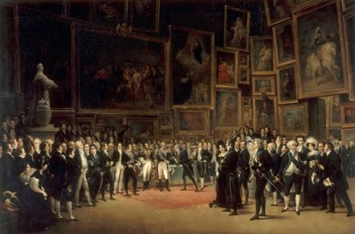 Carlos X Distribuyendo Premios a los Artistas que Exponen en el Salón de 1824 en el Louvre de François Joseph Heim