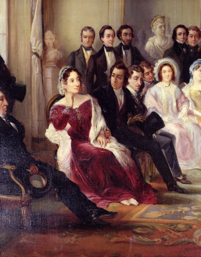 François Andrieux (1759-1833) Leyendo su Tragedia Junius Brutus en el Foyer de la Comédie Française, 26 de mayo de 1828, 1847 (detalle) de François Joseph Heim