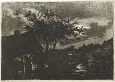 paisaje de río con granja de François Joseph Pfeiffer (II)