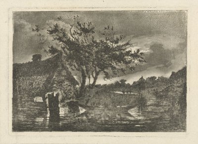 paisaje de río con granja de François Joseph Pfeiffer (II)