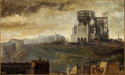 La Butte Montmartre con el Sacré-Coeur en construcción, hacia 1890 (óleo sobre lienzo) de François Marius Borrel