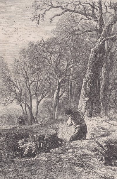 Escena de Invierno: el Arrancador de Tocones, de Magasin Pittoresque, ca. 1852 de François Rouget