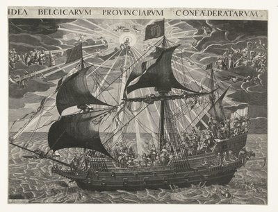 El barco del estado, 1620 Alegoría del estado feliz del país después del sínodo de Dordrecht Idea Belgicarum Provinciarum Confaederatarum (título sobre objeto) de François Schillemans