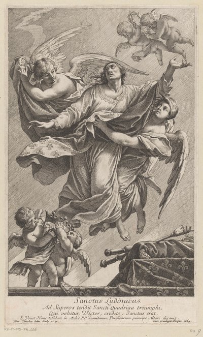 San Luis IX llevado al cielo por dos ángeles Sanctus Ludovicus (título sobre el objeto) de François Tortebat