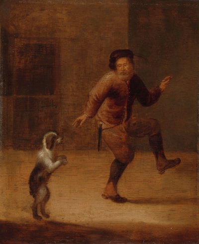 Un hombre bailando con un perro de François Verwilt (attributed to)