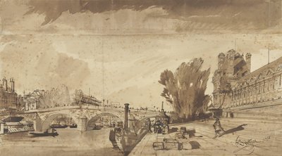 El Sena y el Puente Real; a la derecha, el pabellón de Flore y un ala del Louvre de François Victor Sabatier
