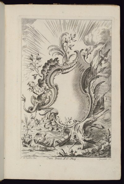 Cartucho con dragón, Livre de Cartouches à divers usages (Libro de cartuchos para diferentes usos) de François de Cuvilliés the Elder