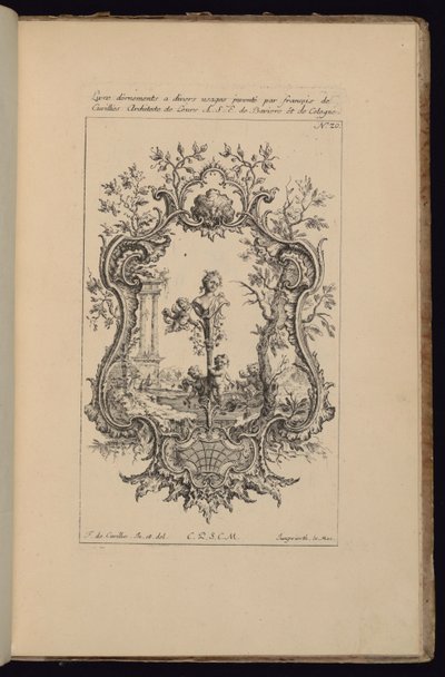 Cartucho con busto femenino, Livre d’ornements (Libro de adornos) de François de Cuvilliés the Elder