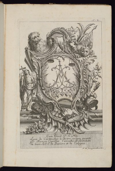 Cartucho con dos leones y un cifrado, Libro de Cartuchos para Diversos Usos de François de Cuvilliés the Elder