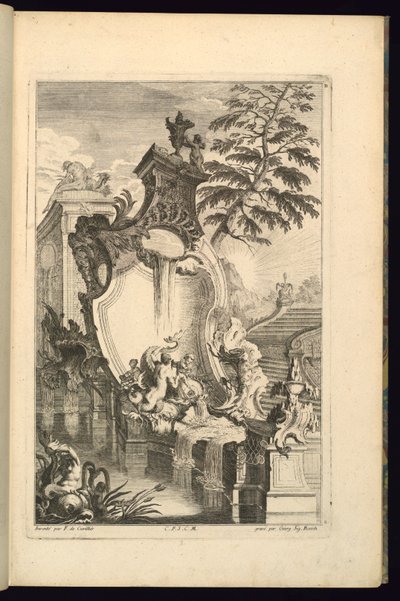 Diseño para fuente con putto montando un delfín de François de Cuvilliés the Elder