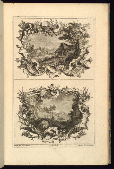 Diseño para dos cartuchos de François de Cuvilliés the Elder