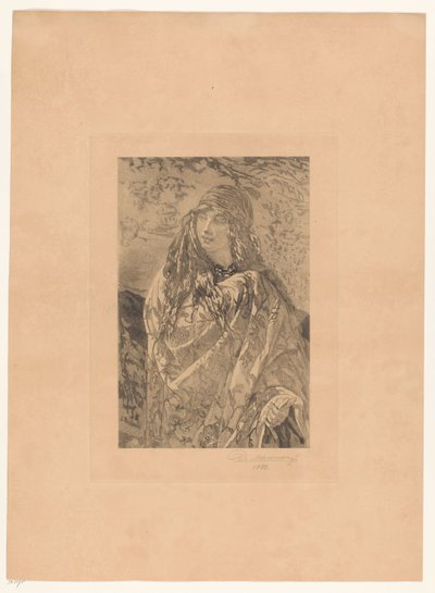 Mujer joven con mantón de flores de François de Meersman (signed by artist)