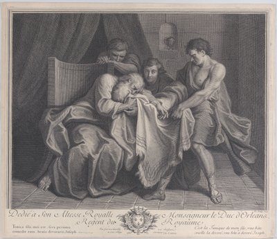 Jacob llorando sobre la túnica de su hijo mientras sus otros hijos la alejan de él de François de Poilly