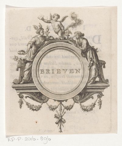 Figura alegórica y mujer escritora Letras (título en objeto) de François van Bleyswijck