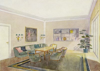 Interiores de los años 1930: Sala de recepción (litografía en color) de Frans Arnold Breuhaus de Groot