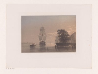 Veleros en un muelle al atardecer de Frans Arnold Breuhaus de Groot