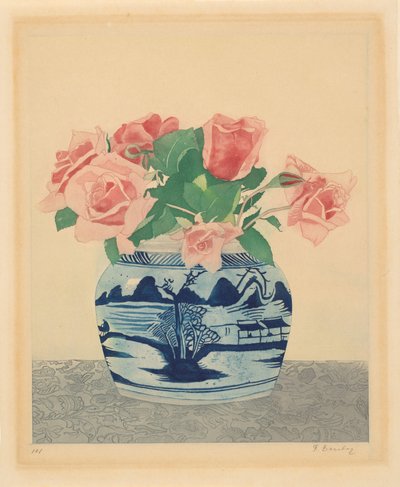 Rosas rosas en un tarro de jengibre con adornos chinos de Frans Everbag (signed by artist)