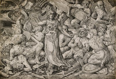 Victoria rodeada de prisioneros y trofeos, 1552 de Frans Floris