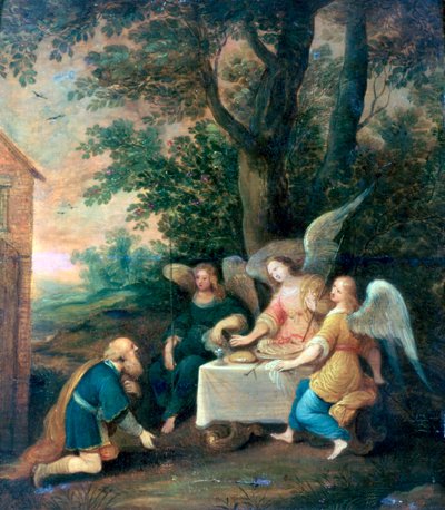 Abraham se arrodilla frente a tres ángeles, 1581-1642 de Frans Francken II