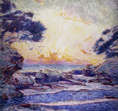 Escena costera; Puesta de sol de Frans Gaillard