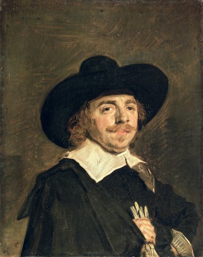 Un pequeño retrato de un hombre con guantes de Frans Hals