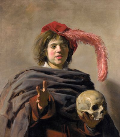 Joven sosteniendo una calavera Vanitas, 1627 de Frans Hals