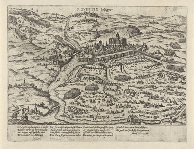 Asedio de San Quintín, 1557 S. Quintin belägert (título sobre objeto) Serie 2: Eventos en los Países Bajos, 1555-1558 (título de la serie) de Frans Hogenberg