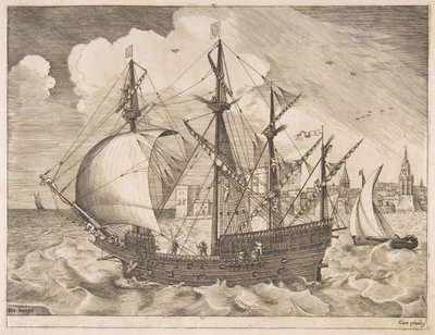 Cuatro mástiles armados saliendo al mar de Los barcos de vela, ca. 1555-56 de Frans Huys