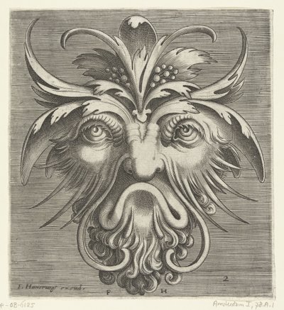 Máscara con barba de rizos
Pourtraicture ingenieuse de plusieurs facons de masques... (título de la serie) de Frans Huys