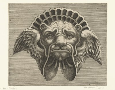 Máscara con alas en lugar de orejas y tocado en forma de concha Pourtraicture ingenieuse de plusieurs facons de masques… (título de la serie) de Frans Huys