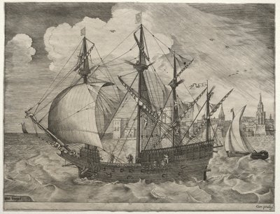 Embarcaciones de vela: Cuatro mástiles armados saliendo al mar, 1561-65 de Frans Huys
