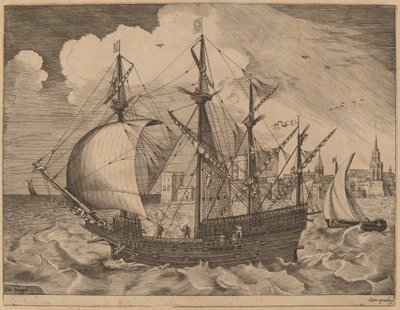 Cuatro mástiles armados saliendo al mar de Frans Huys after Pieter Bruegel the Elder