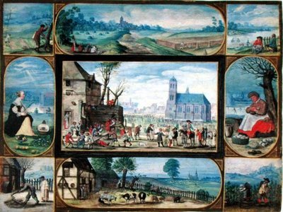 Composición de diez escenas alegóricas de la vida en la ciudad y el campo de Frans II the Younger Francken